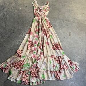 Zury Women's Oceanic Shell Starfish Print Maxi Dress Free Sz Beach Nautical Boho